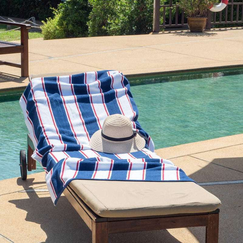 Aston & Arden Striped Beach Towel - Oversized 35 x 70 Soft Plush Thick Cotton, 600 GMS Heavy & Luxury for Pool Chairs, Resort, and Hot Tub, Navy/Red 1