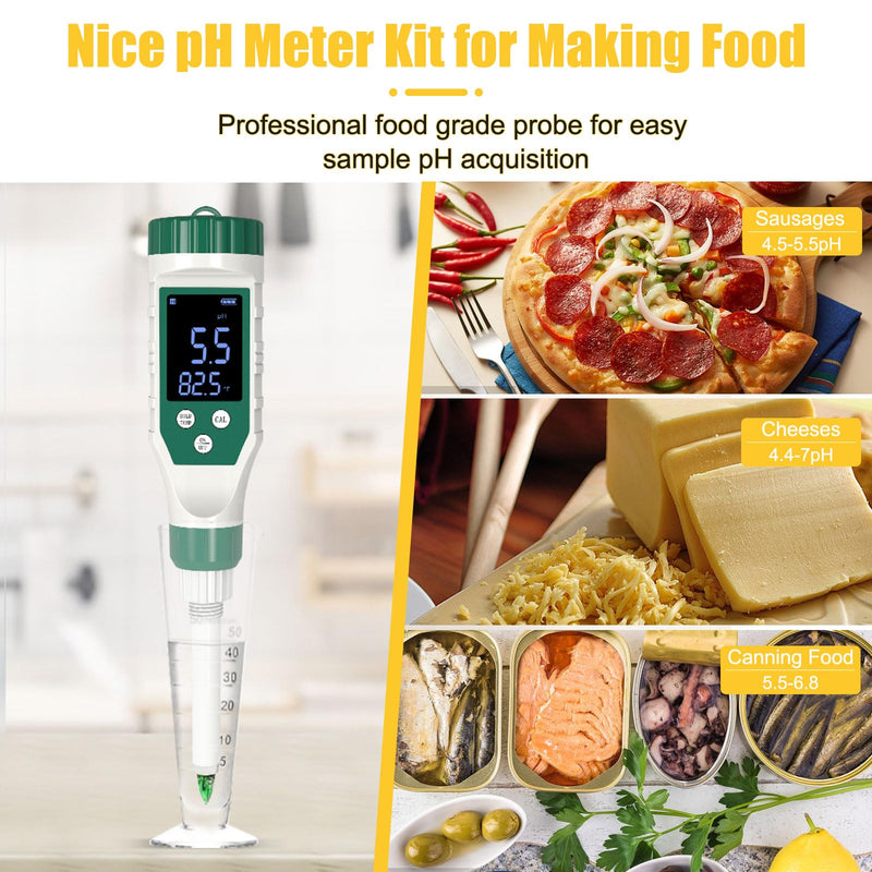 [Australia - AusPower] - Digital pH Meter for Food, Food pH Tester with High Accuracy pH Probe for Sourdough and Bread, Food pH Meter for Canning, Meat, Cheese, Solid Samples and Water, 0.01 Resolution pH Meter with Solution 