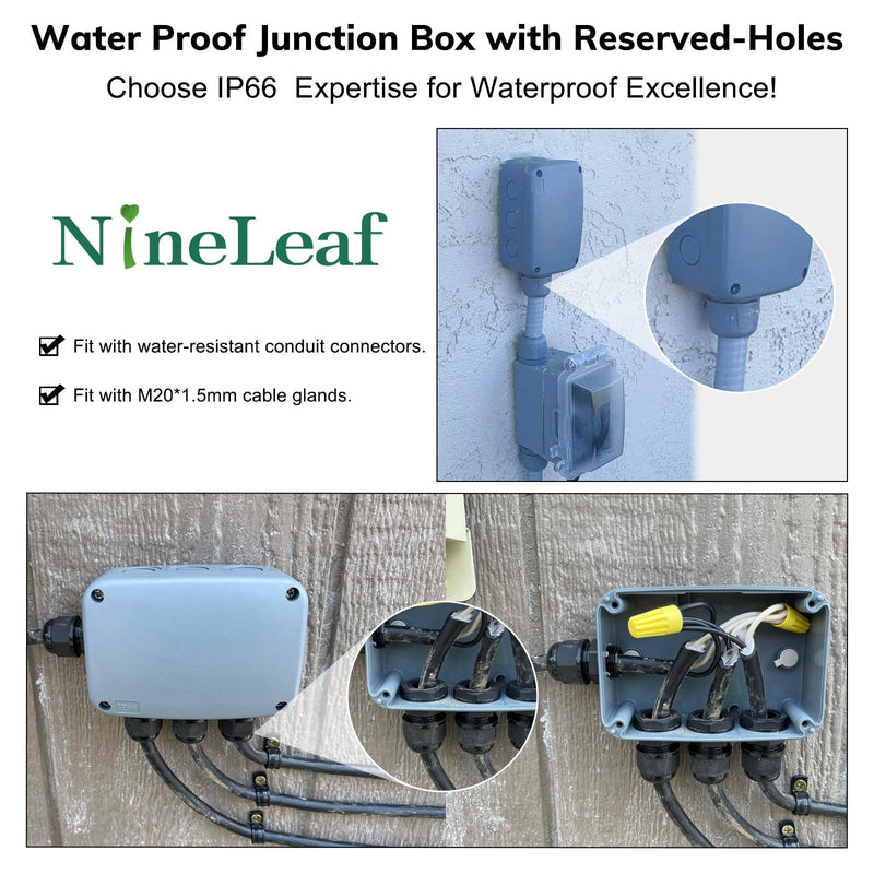 [Australia - AusPower] - Outdoor Junction Box,Nineleaf IP66 Weatherproof Electrical Project Boxes PVC/ABS Plastic Enclosure Box Universal Watertight 4.9 x 3.3 x 2.3 inch (125x86x62mm), Fit with 20mm Cable Gland Grey 125x86x62mm 