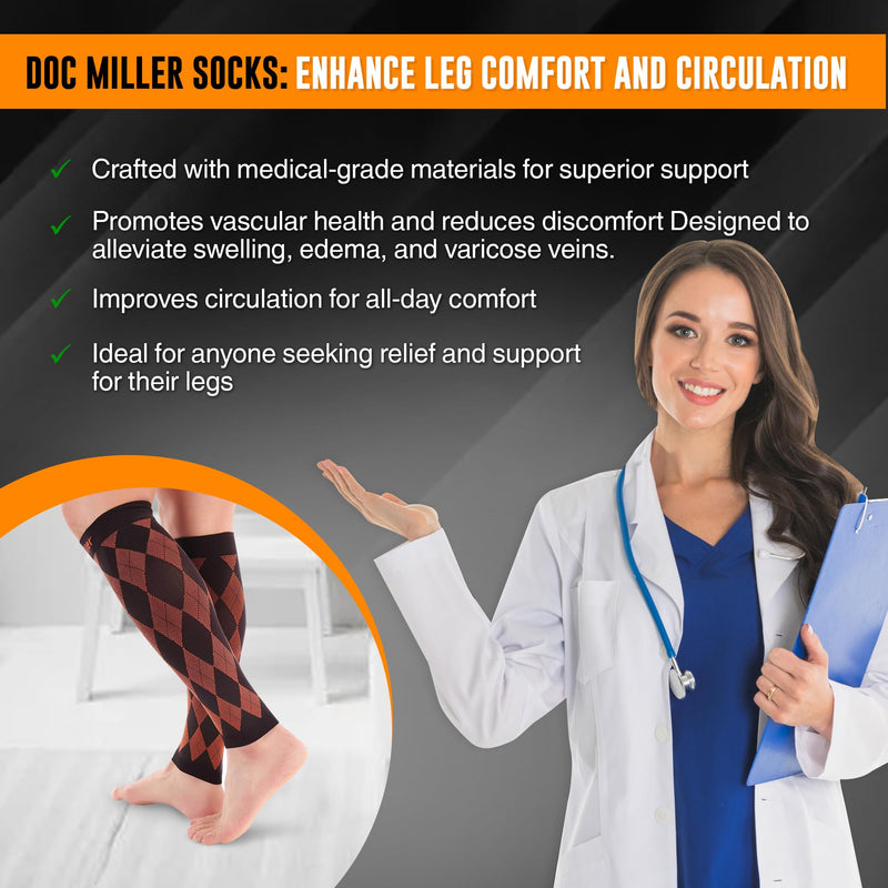 [Australia - AusPower] - Doc Miller Compression Calf Sleeve for Men & Women, 20-30mmHg Support for Running, Calf Tear, Knee High, 1 Pair Orange. Black Small 
