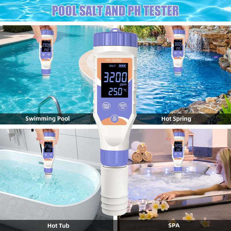 [Australia - AusPower] - 7-in-1 Digital Water Tester – Chlorine, pH, Salt, ORP, EC, TDS & Temp Meter for Pools, Spas & Hydroponics，Chlorine Purple 