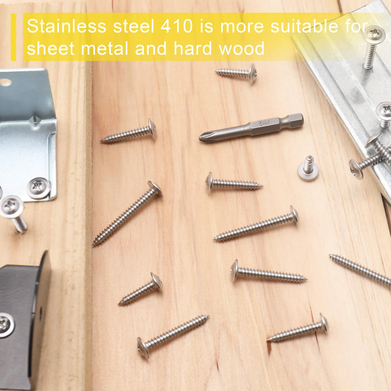 [Australia - AusPower] - 250pcs #8 x 1/2" 410 Stainless Steel Modified Truss Head Wood Screws, Phillips Drive Self Tapping Metal Screws with Screwdriver Bit #8 x 1/2" Self-tapping - Truss 