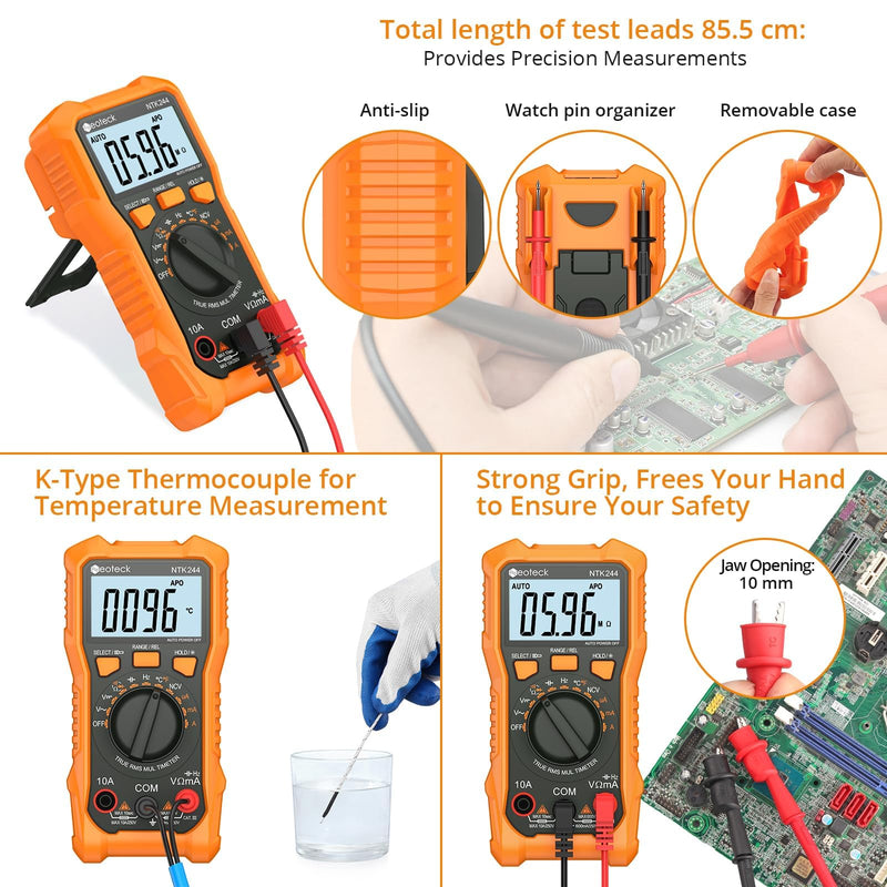 [Australia - AusPower] - Neoteck Professional Electricial Kit: Non-Contact Voltage Tester Pen & 6000 Counts TRMS Digital Multimeter AC/DC Voltage, Current, NCV, LED Flashlight, Buzzer Alarm 