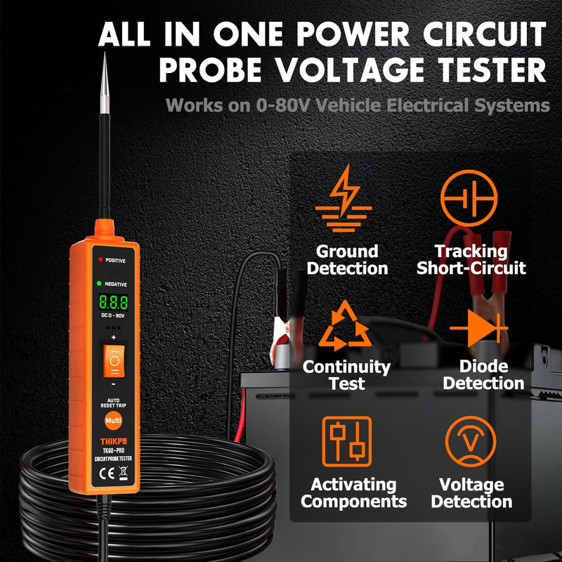 [Australia - AusPower] - THIKPO Power Circuit Probe Tester Kit, 6V-24V DC Test Light, Automotive Circuit Tester Car Short Finder, Component Activation, Polarity Identify, Overload Protection, Voltage Tester 0.3v-80v 