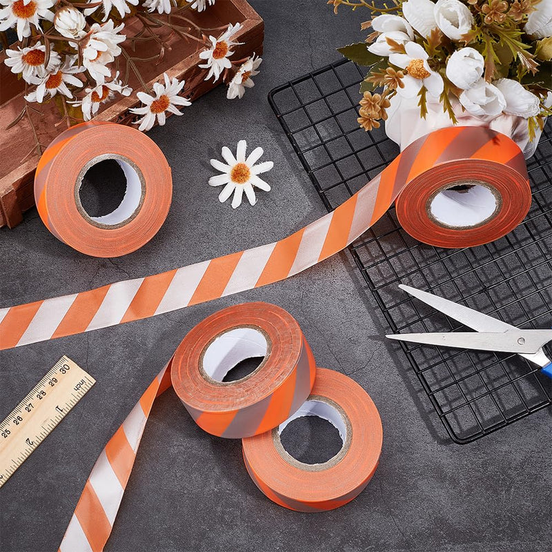 OLYCRAFT 4 Rolls Flagging Tape with Orange Silver Stripes 1 Inch x 590ft Tree Marking Tapes Non Adhesive PVC Marking Ribbon Surveyors Tape for Hunting Boundaries Hazardous Areas