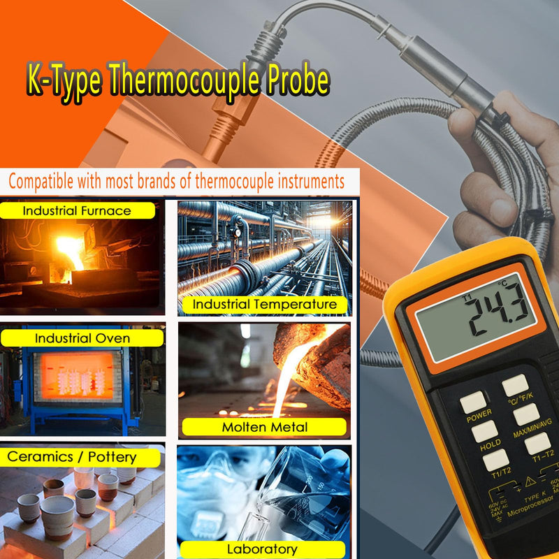 [Australia - AusPower] - 2 Packs K-Type thermocouple Probe for Measuring Automotive Exhaust Temperature Thread 1/8 Cable 79in 