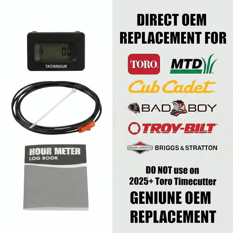 Hardline Products USA Digital Hour Meter & Tachometer – OEM Replacement for Toro - MTD - Cub Cadet - Bad Boy - Troy Built - Briggs and Stratton– Waterproof Inductive Maintenance Gauge – N310 HOUR/TACH METER