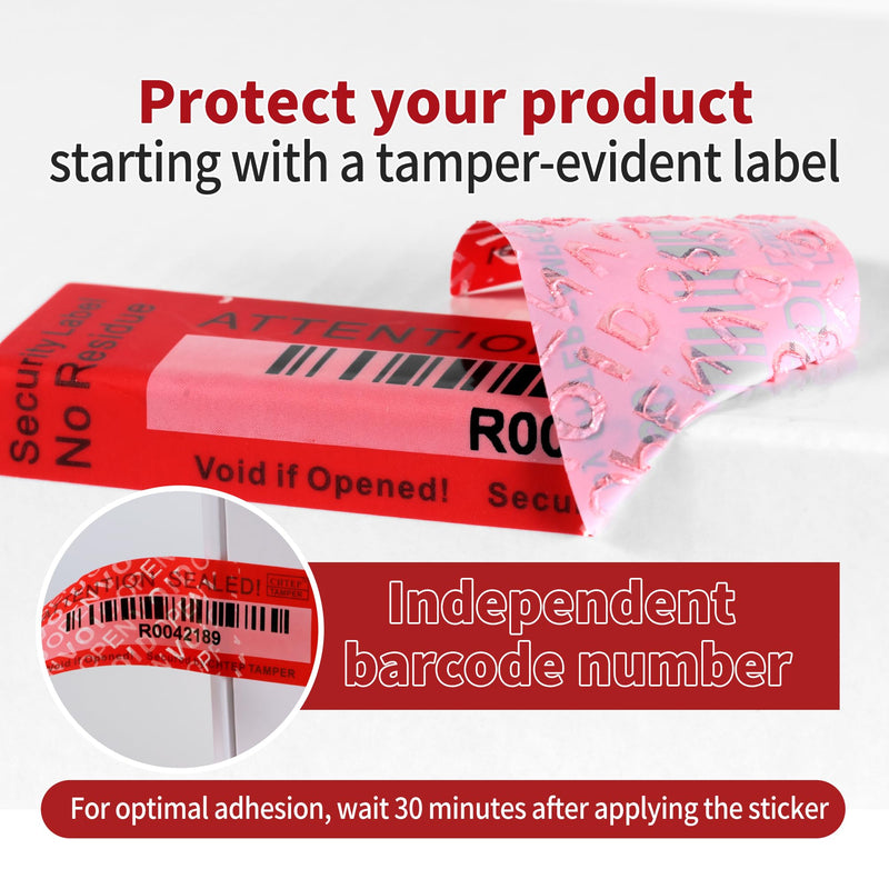 ChtepTamper Tamper-Evident Security Labels, Red, 1x3.54 inches | 100 Pieces, No Transfer, Serial Number, Goods Shipping, Privacy Protection