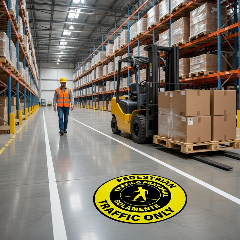 5 Pack Pedestrian Traffic Only Sign - 17 Inch Spanish Bilingual Pedestrian Only Sticker Adhesive Vinyl Label for Warehouse Worksite Office