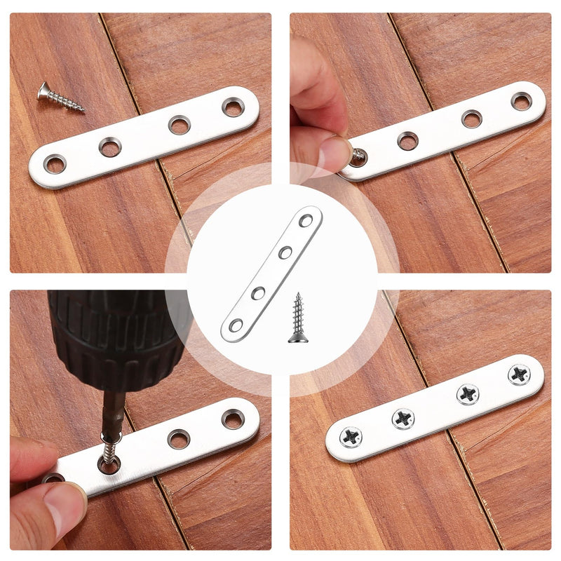 [Australia - AusPower] - 12Pcs Flat Plate Straight Brackets, Mending Plates Flat Brackets, Stainless Steel Flat Straight Brace Brackets, Straight Corner Fixing Bracket Joining Plates for Furniture Wood, 48 Screws 