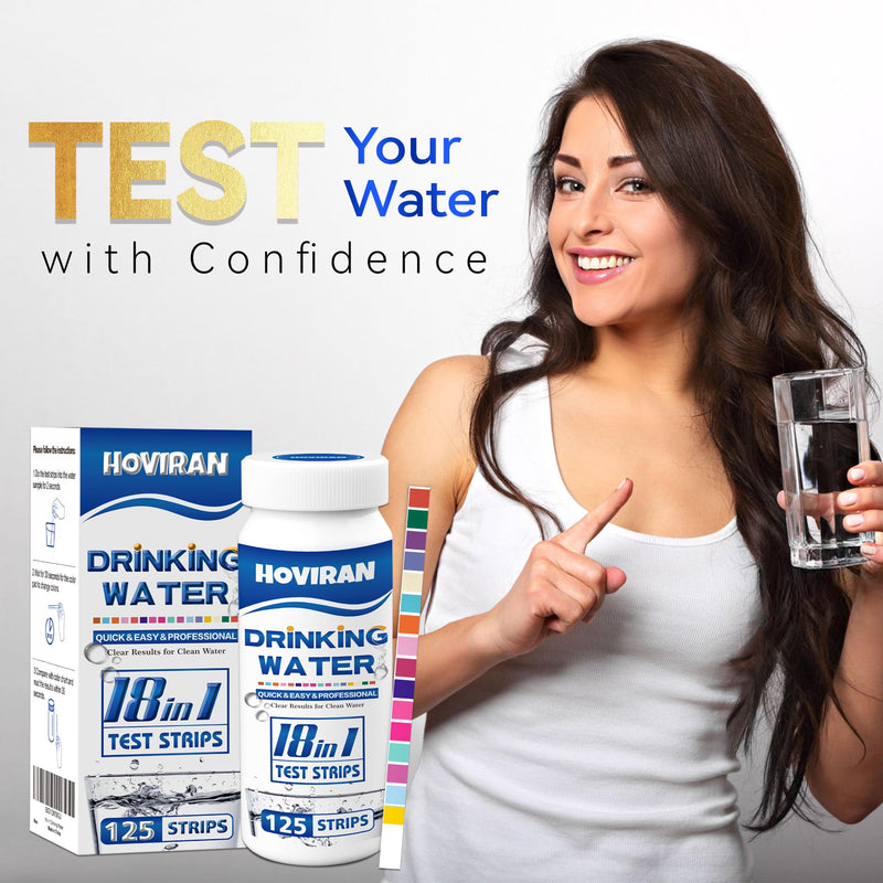 125 ct Drinking Water Test Strips - Home, Well Water Testing Kit for Lead, Hardness, Iron, Copper, Heavy Metals, Chlorine, Nitrate Blue