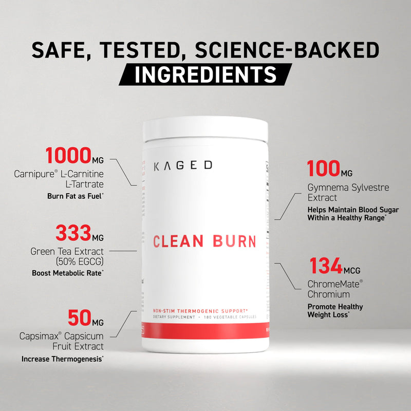 [Australia - AusPower] - Kaged Clean Burn Capsules | Unflavored | Thermogenic Weight Management | Boost Metabolism | Stimulant & Caffeine Free | Supplements for Men & Women | 90 Servings 