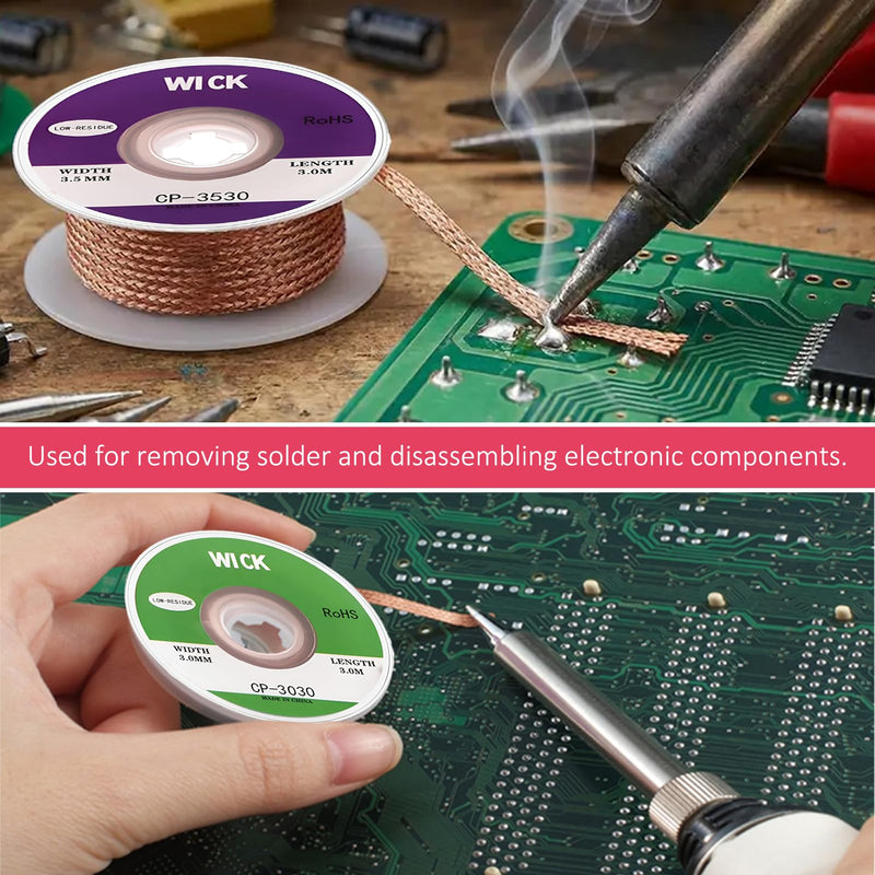 Soldering Wire, 4-Piece Desoldering Braid Set, Copper Desoldering Wire No-Clean | Desoldering braid 2 mm 2.5 mm 3 mm 3.5 mm, for disassembling electrical components and removing solder from solder joints