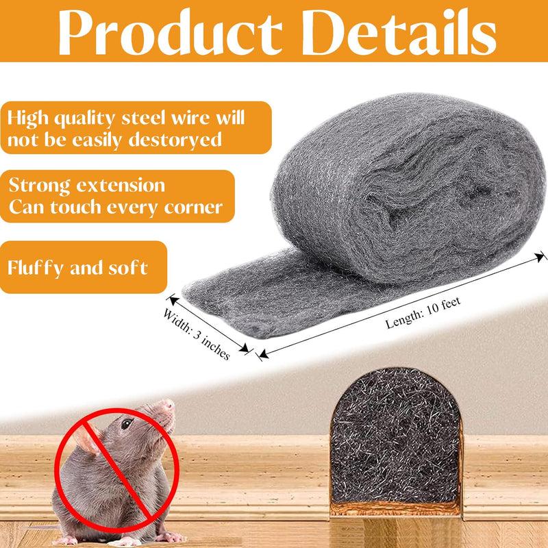 [Australia - AusPower] - Steel Wool for Mice Control - 2 Pack of 3"×10Ft Steel Wool, Gap Filter for House & Garage - Keep Mice Away from Holes?Siding?Pipeline?Vents in Garden, House, 7.04oz (2, 100g) 