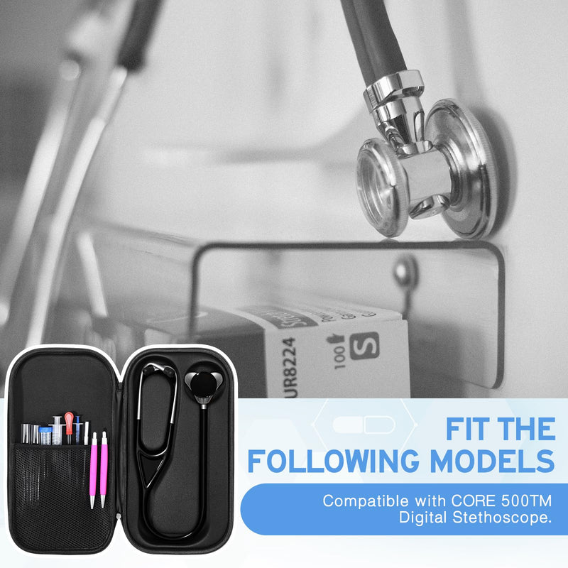 [Australia - AusPower] - 1 Pack Digital Stethoscope Case 14.4 * 7.87 * 2.28 Inch Compatible with Digital or Cardiology Stethoscope Large Portable Protective Carrying Case Extra Pocket for Doctor & Nurse(Black) Black 