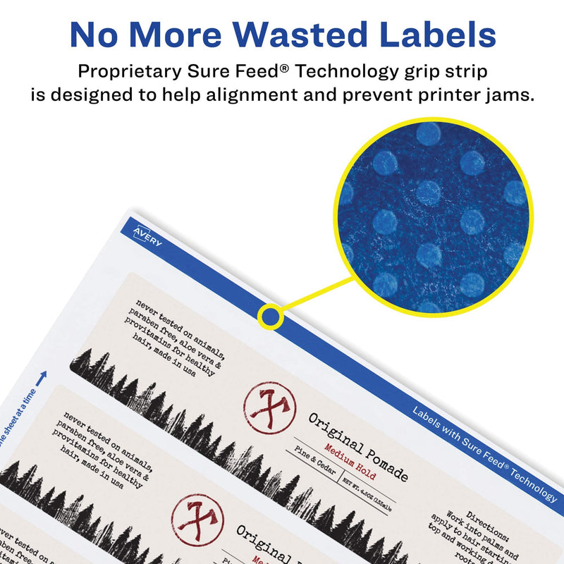 Avery Matte White Rectangle Labels, Sure Feed Technology, 1" x 7", 400 Matte White Printable Labels 400 Labels