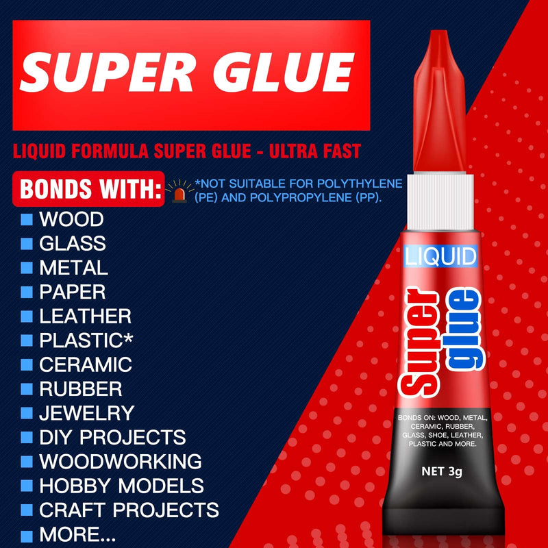 [Australia - AusPower] - 3 Gram (Pack of 12) Single Use Super Glue Liquid, Super Fast, Thin & Strong Adhesive Superglue, Cyanoacrylate Glue for Hard Plastics, DIY Craft, Ceramics, Leather, Metal Etc Pack of 12 