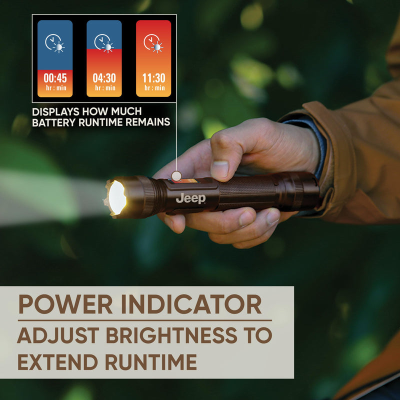 Energizer Jeep Power Indicator Rechargeable LED Flashlight, 1,000 Lumens, Rechargeable Flashlight with Trail-Ready Construction and Easy-to-Read Digital Power Indicator Display Power Indicator Flashlight