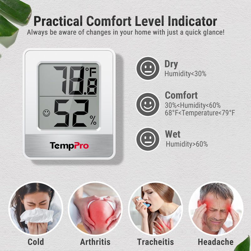 TempPro TP49 Digital Hygrometer Indoor Thermometer Humidity Meter Room Thermometer with Temperature and Humidity Monitor Mini Hygrometer Outdoor Thermometer (Previously ThermoPro) 1 White Indoor Thermometer