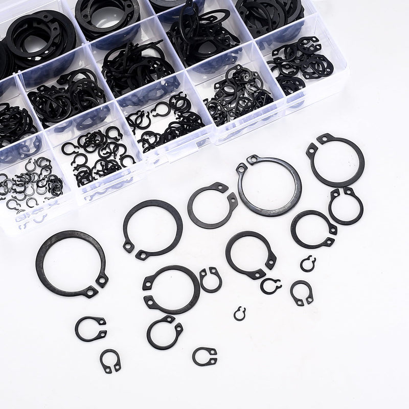 315 Pcs Snap Rings, External Retaining Rings Kit, C Clips Circlip Snap Retaining Rings Assortment Set, Secure Parts on Studs/Grooved Shafts/Pins, 15 Sizes (Alloy Steel, Black) Alloy Steel, Black