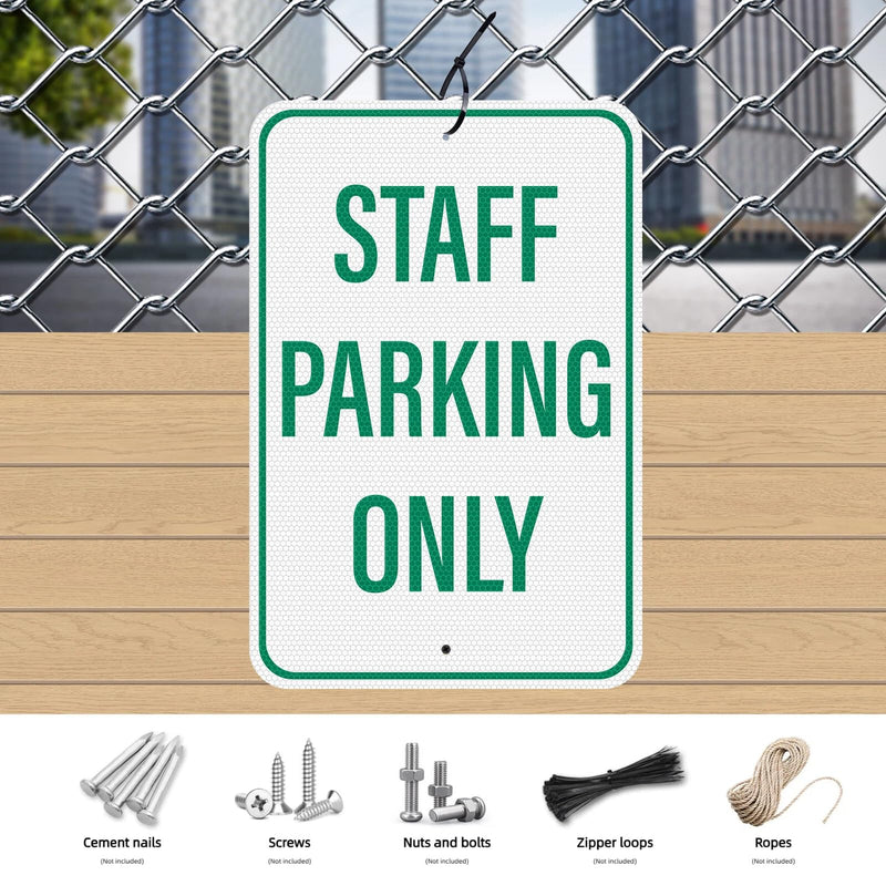 2 Pack Staff Parking Sign 18 × 12 Inches High Reflective Waterproof Aluminum Signage with Pre-Drilled Holes for Office Business Warehouse Private Property
