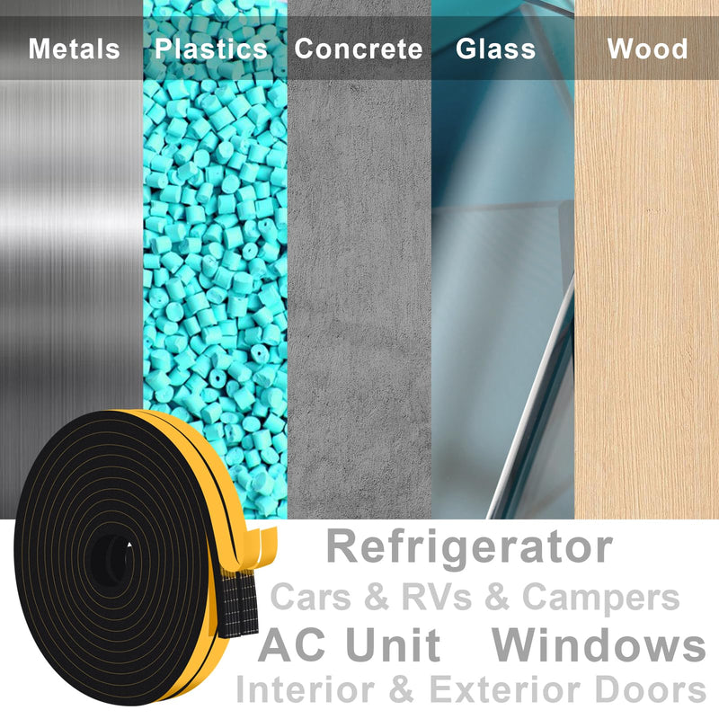 [Australia - AusPower] - Weather Stripping Door Seal Strip, Strong Adhesive, Lightproof, Soundproof, Weatherproof Foam Tape Insulation For Sliding Door, Front Door Frame, Windows (1/2 In x 1/4 In x 26Ft) High Density 1/2 In x 1/4 In x 26Ft 
