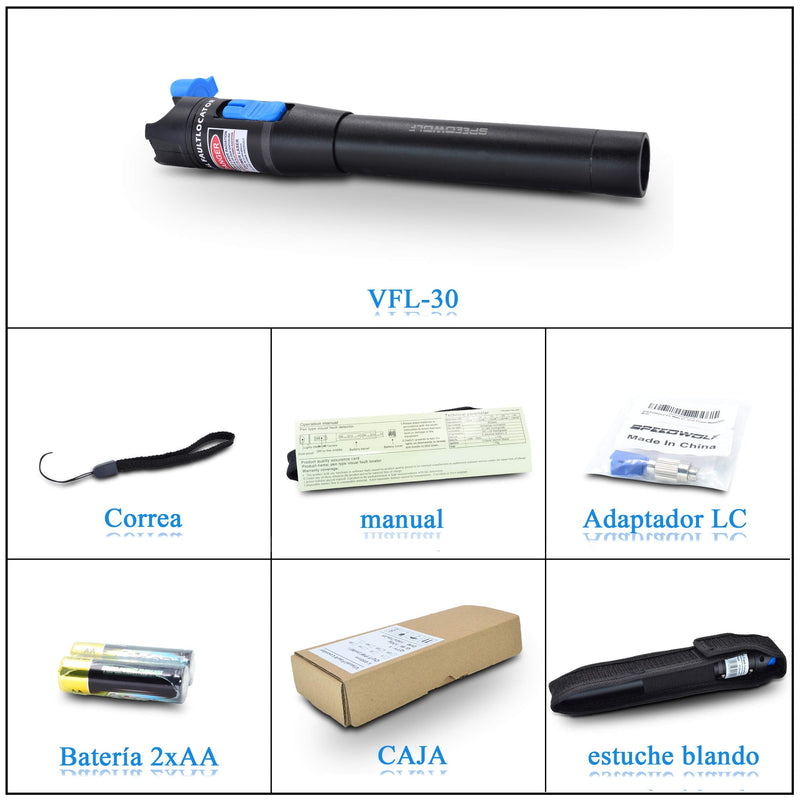 [Australia - AusPower] - speedwolf 650nm 30KM(18.6mi) Pen-Type Red Light Visual Fault Locator (VFL) / Red Light Source Fiber Optic Cable Test Tool for SC,FC,ST Adapter 