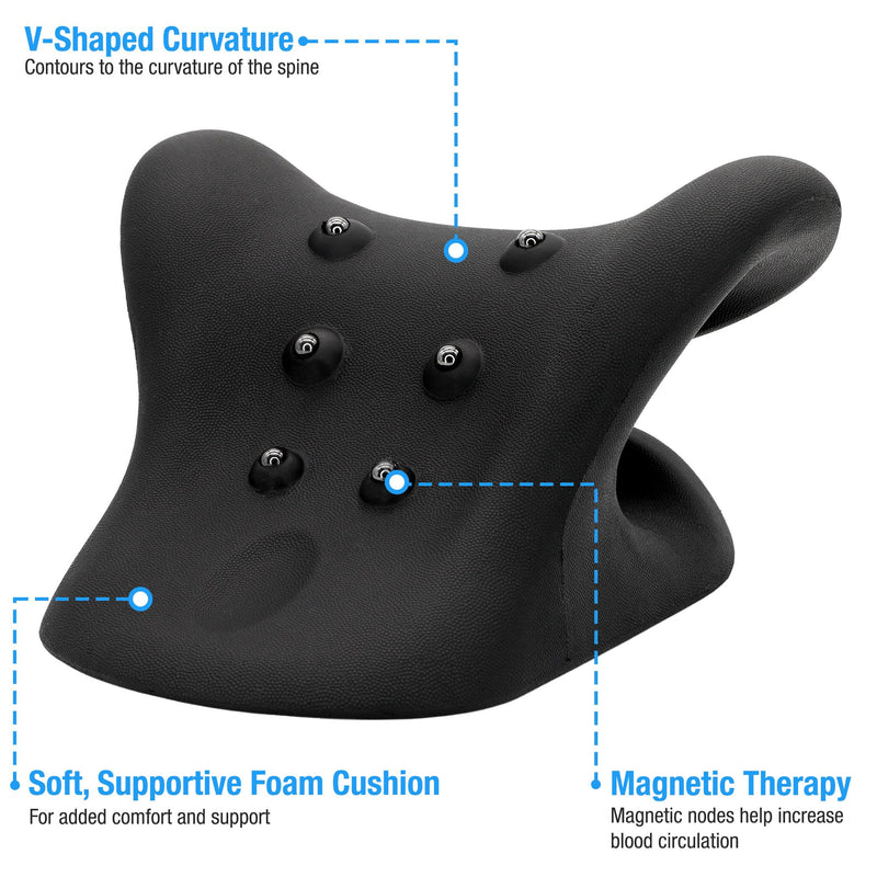 [Australia - AusPower] - HealthSmart Neck & Shoulder Traction Device, Neck & Shoulder Relaxer, Magnetic Therapy, Cervical Spine Alignment and TMJ Relief, Neck Pain Relief, Black One Size 