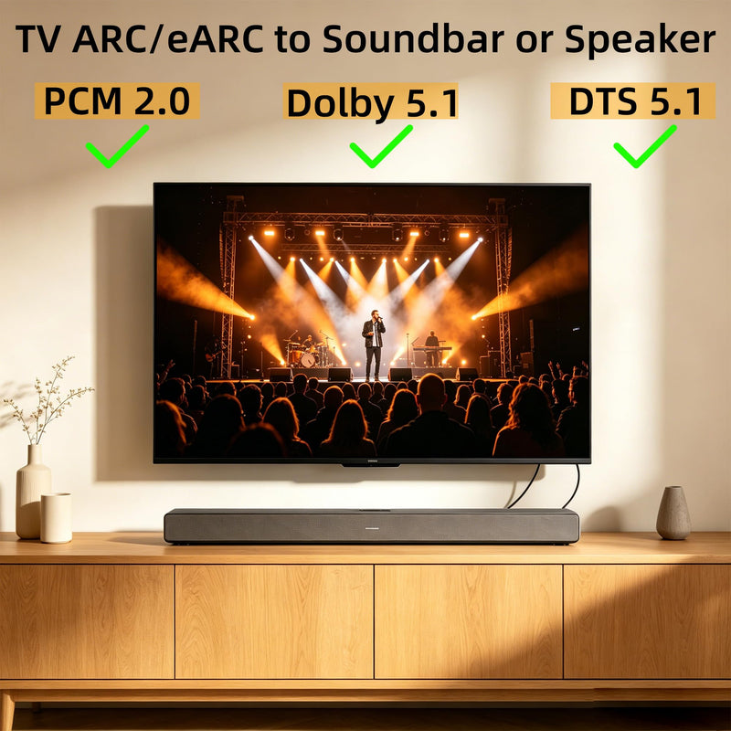 HDMI ARC/eARC to Optical Audio Converter, 192KHz ARC to Optical Adaptor Supports PCM2.0, Dolby 5.1, DTS 5.1 -ARC Audio Extractor Cable 6 FT for TV to Soundbar,Amplifier,Speaker ARC to Optical Cable
