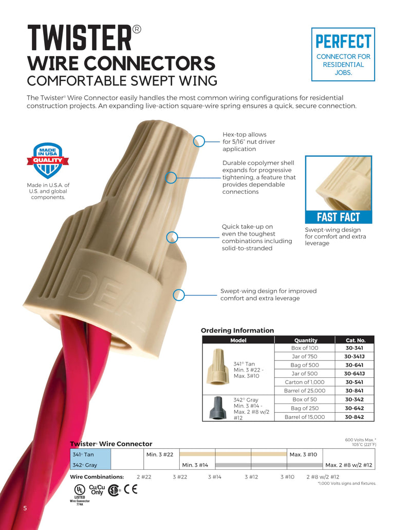 [Australia - AusPower] - IDEAL Electrical 30-341P Twister Wire Connector, Model 341 Tan, (100/Bag) 