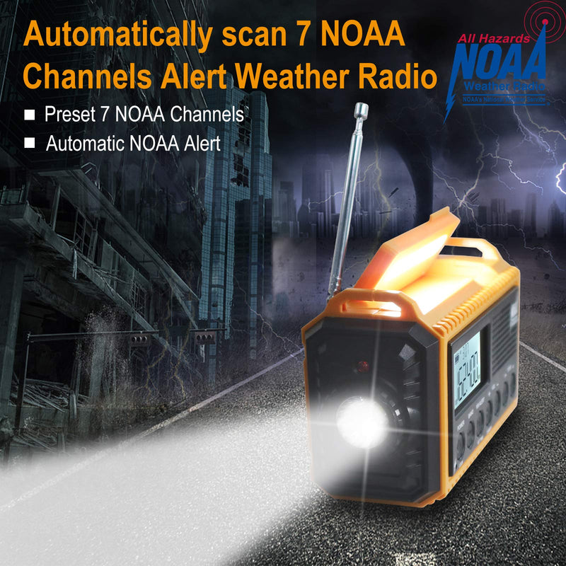 [Australia - AusPower] - Emergency Radio Raynic 5000 Weather Radio Solar Hand Crank AM/FM/SW/NOAA Weather Alert Portable Radio with Cellphone Charger, Headphone Jack, Flashlight, Reading Lamp and SOS Alarm (Yellow) Yellow-LCD Display 