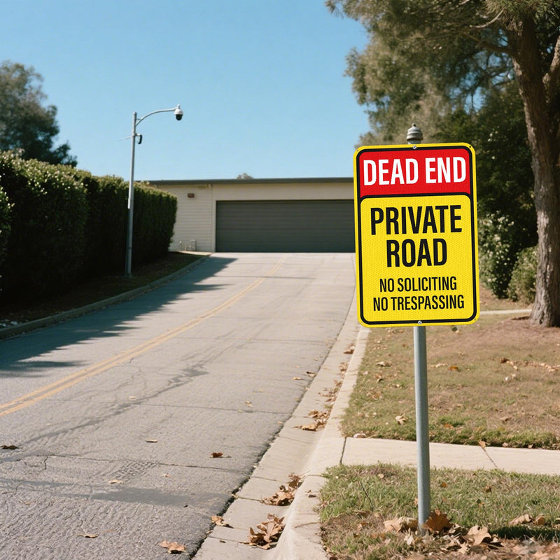 2 Pack Dead End Private Road No Trespassing No Soliciting Sign Reflective Aluminum 18 × 12 Inches Rust Free Metal Dead End Sign for Property House Outdoor