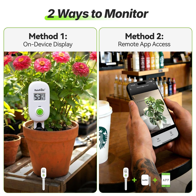 [Australia - AusPower] - RAINPOINT Smart Digital Wireless Plant Moisture Meter Houseplants Indoor WiFi Hub Kit with Low/High Moisture Alert,Real-time Monitor Hygrometer Sensor Outdoor Gardening Push Notification&Email Sensor + Hub 