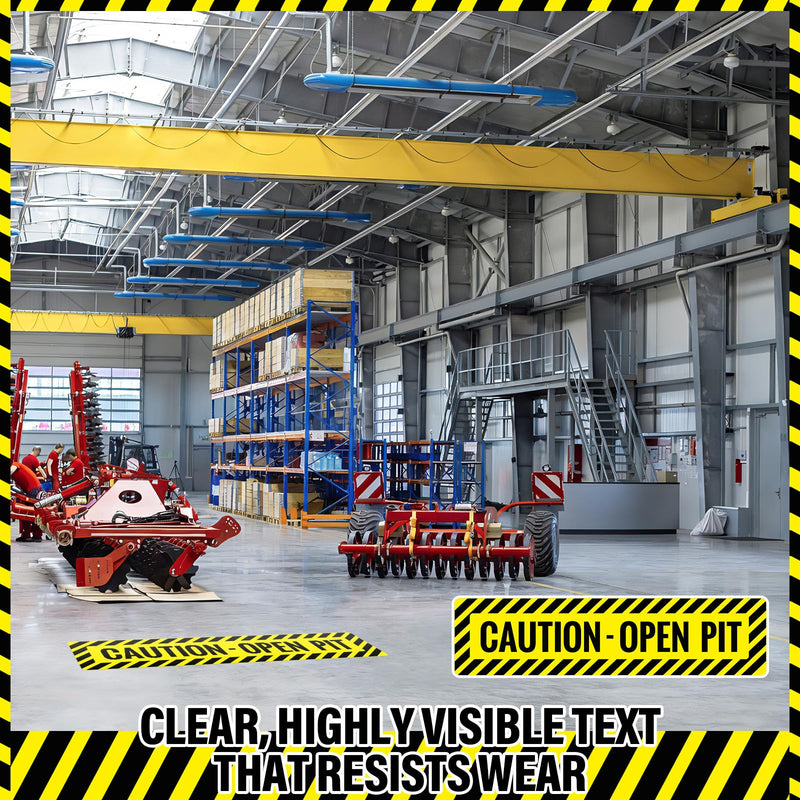 Mifoci CAUTION-OPEN PIT Floor Sign, Anti-slip 6 x 24 Inch PVC Adhesive Decal, Non-slip Safety Warning for Warehouse, Factory, Workshop, Workplace, Black on Yellow