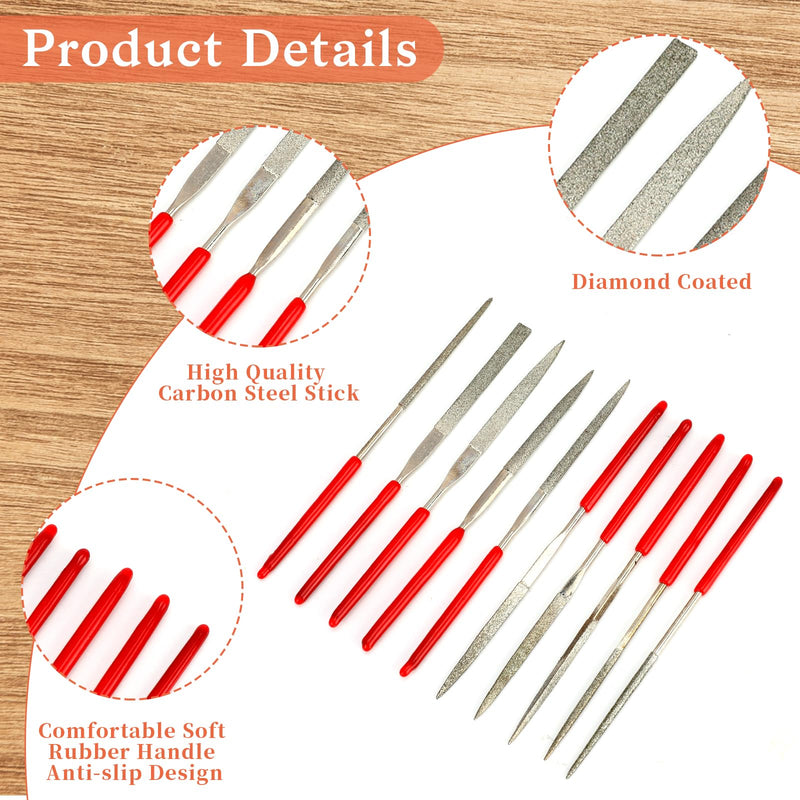 [Australia - AusPower] - Mini Diamond Files Set, 10 Pieces Diamond File Set, Mini File Set, Diamond Needle Files, Diamond Coated Tool Files, Diamond Needle File Set for Metal, Wood, Stone, Plastic 