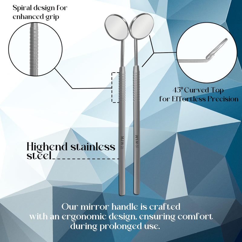 [Australia - AusPower] - MJW Excellent Quality Dental Mirror with Handle, Stainless Steel Dentist Tools for Teeth Cleaning Inspection, Oral Hygiene Mouth Mirror for Daily Use CE ,Silver 