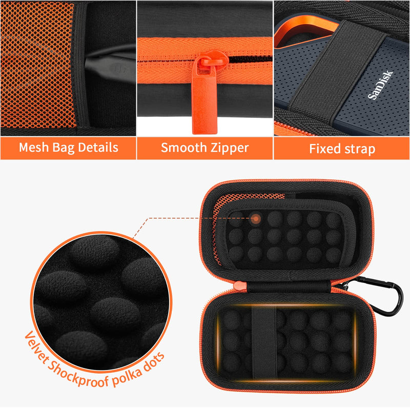 [Australia - AusPower] - Yinke Hard Case for SanDisk Extreme Pro/SanDisk Extreme Portable External SSD 500GB 1TB 2TB, Travel Case Protective Cover Storage Bag Orange 