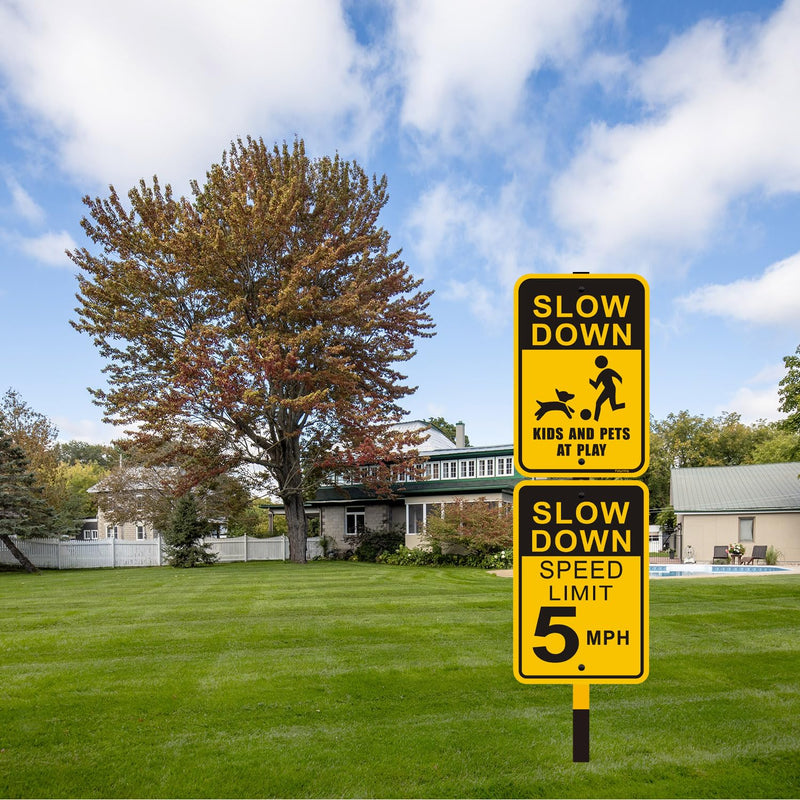 1 Pcs 6 Ft Traffic Road Street Sign Post Stakes Driveway Stand Heavy Duty Metal for Outdoor Lawn Yard Fence Parking Stop Outside Fits Signs 10 to 18 Inch Adjustable Black Yellow Yellow Black-1