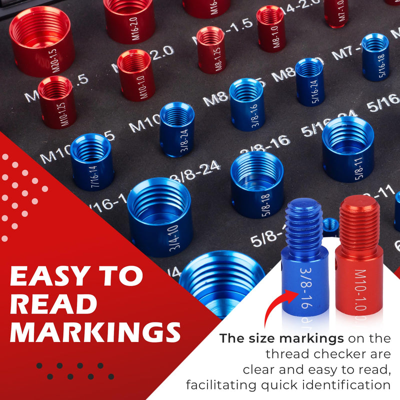 [Australia - AusPower] - Nut and Bolt Thread Checker Inch & Metric Nut and Bolt Identifier Gauge Set, Nut and Bolt Sizer SAE & Metric, Nut and Bolt Identification Tool Box Size Guide, 36 Male/Female Nut and Bolt Sizing Gauges 36 Gauges - 19 Inch & 17 Metric 