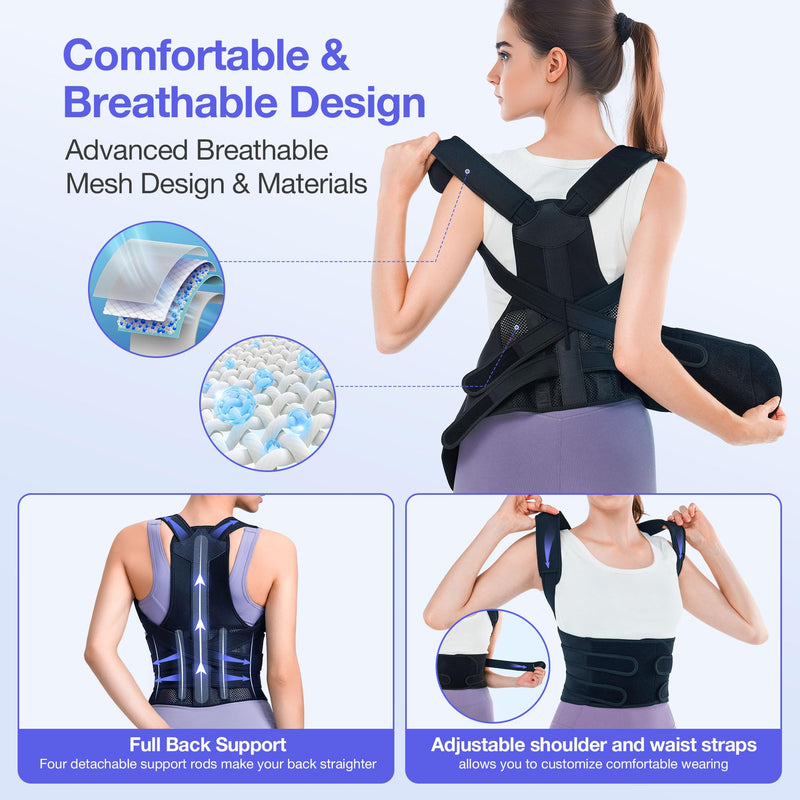 [Australia - AusPower] - Posture Corrector for Women and Men, Upgraded Full Back Brace Support, Adjustable Shoulder Straightener for Improving Back Posture, Relief for Upper and Lower Back, Lumbar, Neck, Shoulder Pain Black Large 