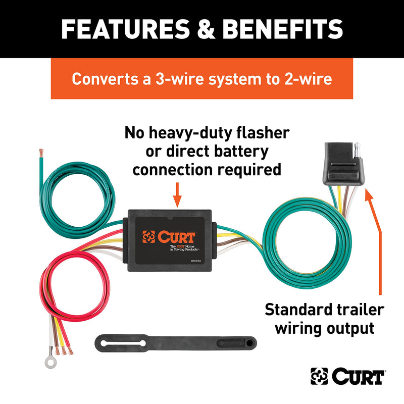 [Australia - AusPower] - CURT 56175 Non-Powered 3-to-2-Wire Splice-in Tail Light Converter, 4-Pin Wiring Harness , Black 