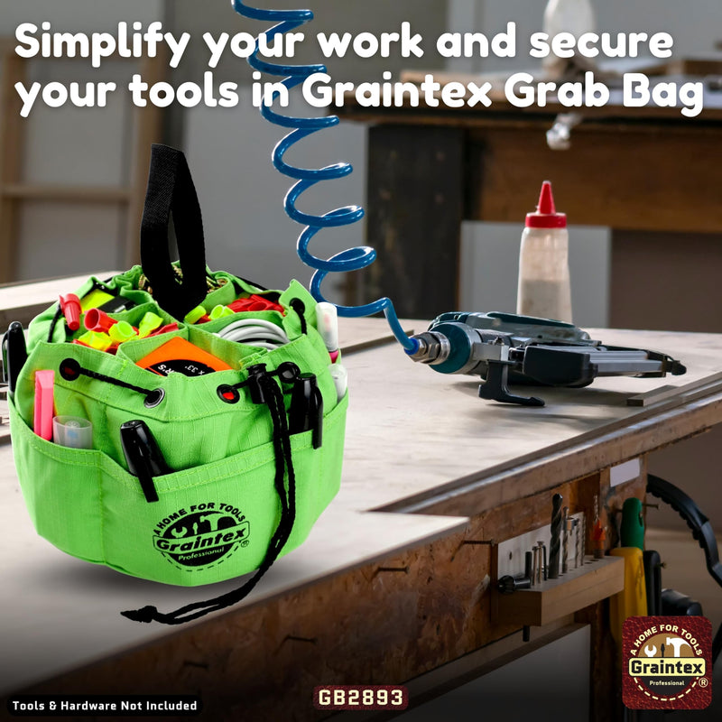 Graintex 18 Pockets Grab Bag Rip-stop Canvas Drawstring Closure, Small Part Organizer Pouch, Small Tools, Screws, Parts, Parachute Tool Bag for Efficient Storage - Lime Green