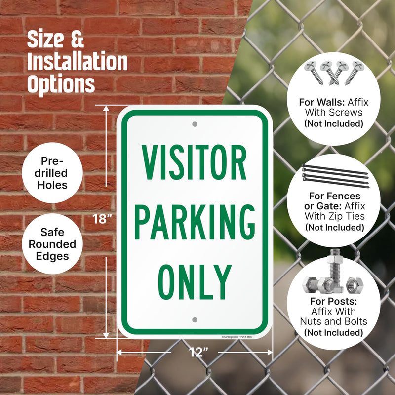 SmartSign 18 x 12 inch Basics “Visitor Parking Only” Metal Sign, 120 mil Aluminum Composite, Engineer Grade Reflective Material, Green and White, Made in USA ACM Reflective