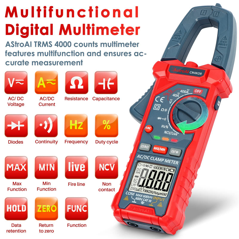 [Australia - AusPower] - Voltage Tester with Screwdriver Non-Contact Dual Range AC 12V/70V-1000V and Clamp Meter 4000 Counts 