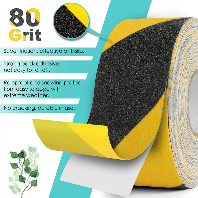 Heavy Duty Anti-Slip Grip Tape, Anti Slip Traction Tape, Non-Slip Tape, 6 Inches × 30 Foot, Black + Yellow, 80 Grit, Strong Adhesive, for Staircase, Ladder, Ramp, etc. 1