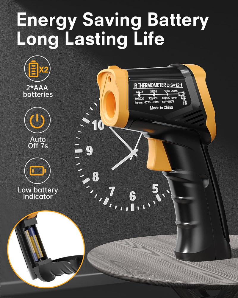 [Australia - AusPower] - Infrared Thermometer, Small IR Temperature Meter -50°C - 600°C (-58°F-1112°F), Non-Contact Digital Laser Thermometer with Meat Thermometer, Non-Medical, for Cooking/Barbecue/Freezer 600°C version with meat thermometer 