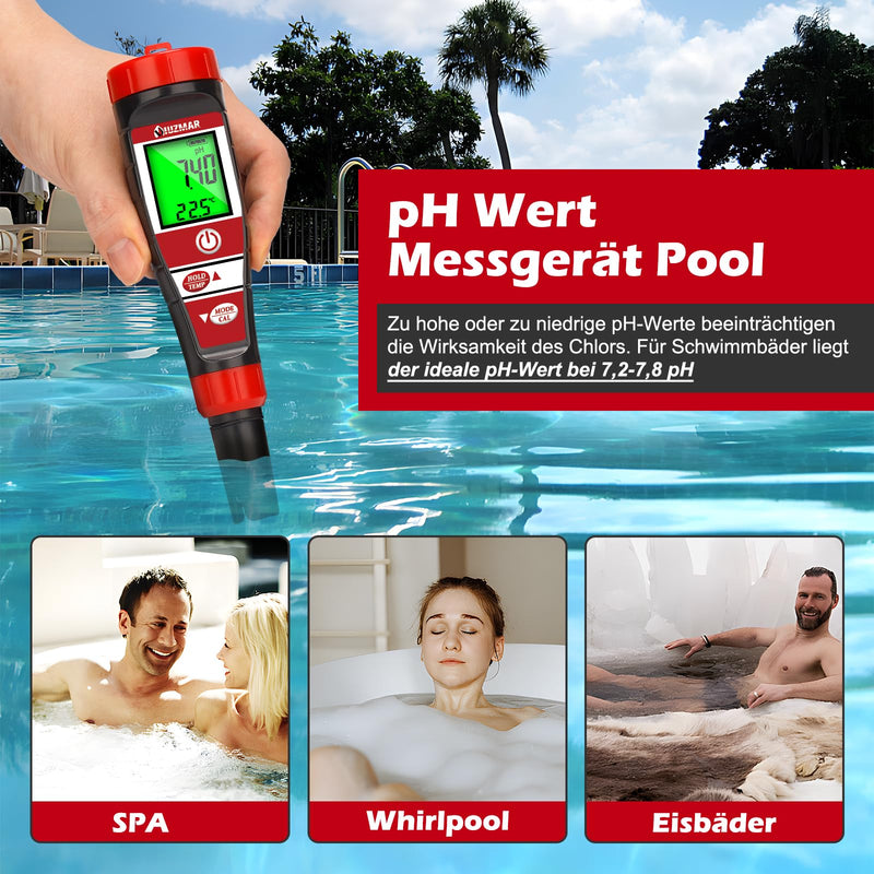 [Australia - AusPower] - UIUZMAR pH Meter Water, pH EC Meter Grow for Hydroponics, TDS pH Meter for Drinking Water, Pool Water Quality Tester of 4 in 1 pH EC TDS Temperature for Swimming Pool, Hot Tub, Aquarium 4 in 1 metre 