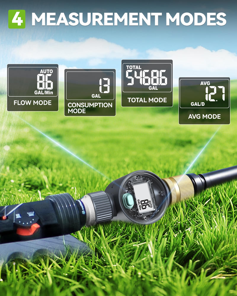[Australia - AusPower] - RAINPOINT Water Flow Meter with Brass Inlet, Water Meter for RV Tank Filling, Garden Hose Watering, Lawn Sprinkler & Nozzle Sprayer, ±5% Accuracy, Max Measured Consumption of 9999.9 Gallon/Liter 