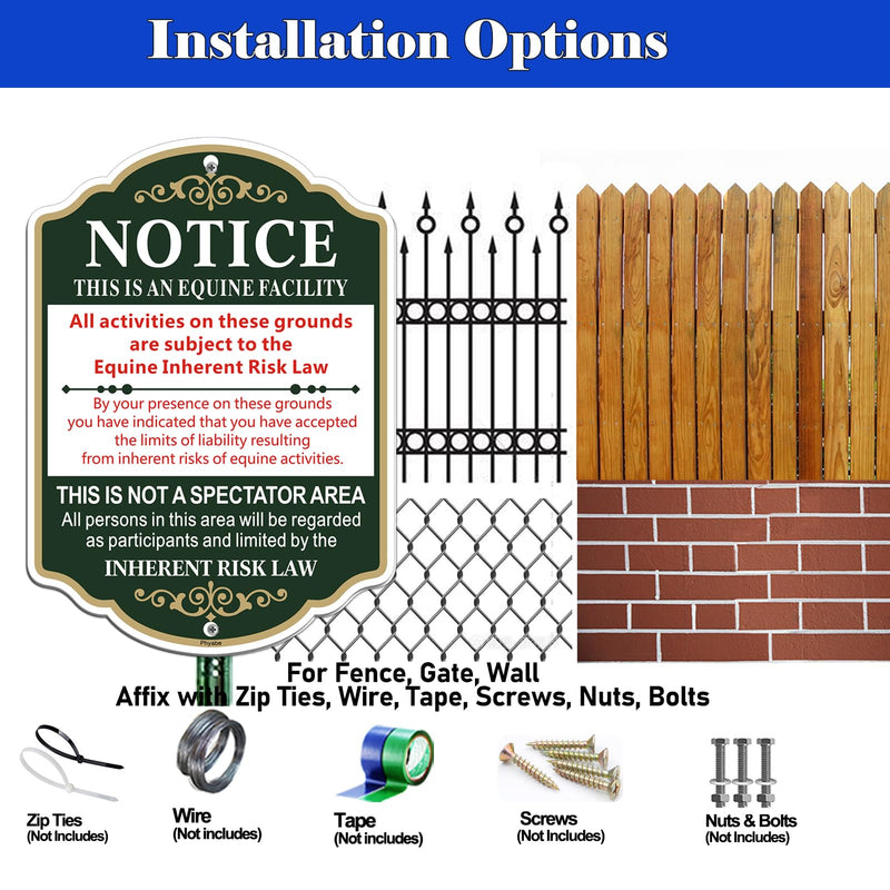 Equine Liability Sign, Statute Horse Barn Stable Farm - 2 Pack, 10 x 14 inch Metal Rust Free Aluminum Farm Sign, Weather Resistant, Waterproof, Durable Ink, Easy to Install