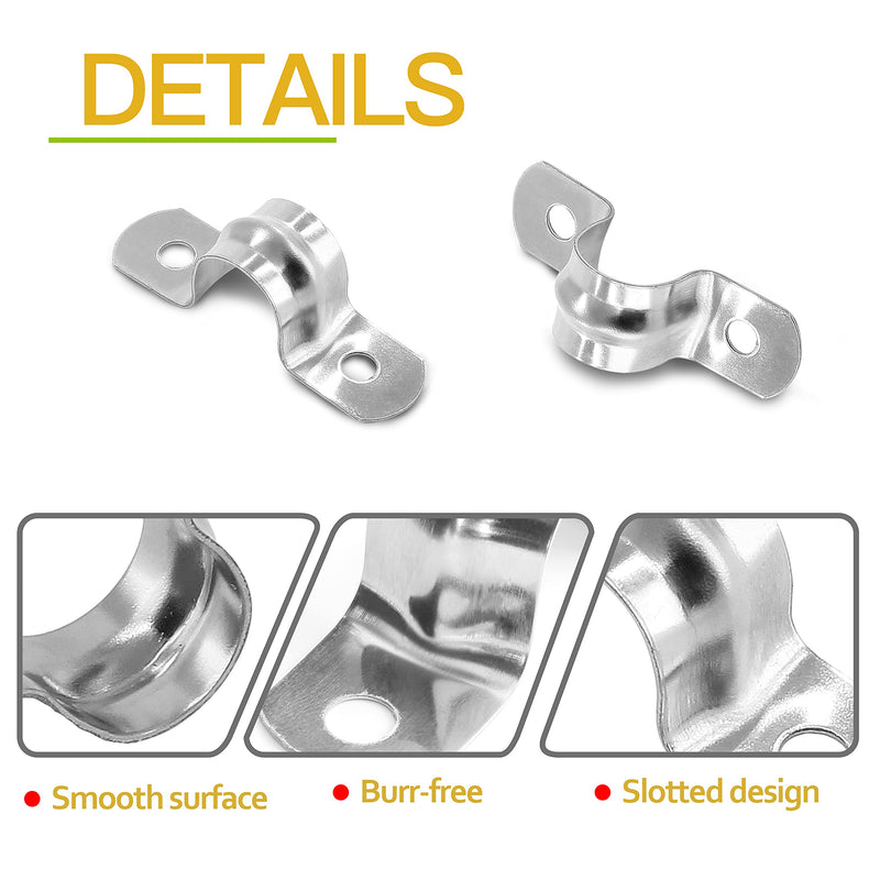 [Australia - AusPower] - 50 Pack 12MM Two Hole Strap U Bracket 304 Stainless Steel Rigid Pipe Strap Clamp Heavy Duty Tube Strap Tension Clip (1/2 Inch) 12mm / 1/2inch, 50pack 